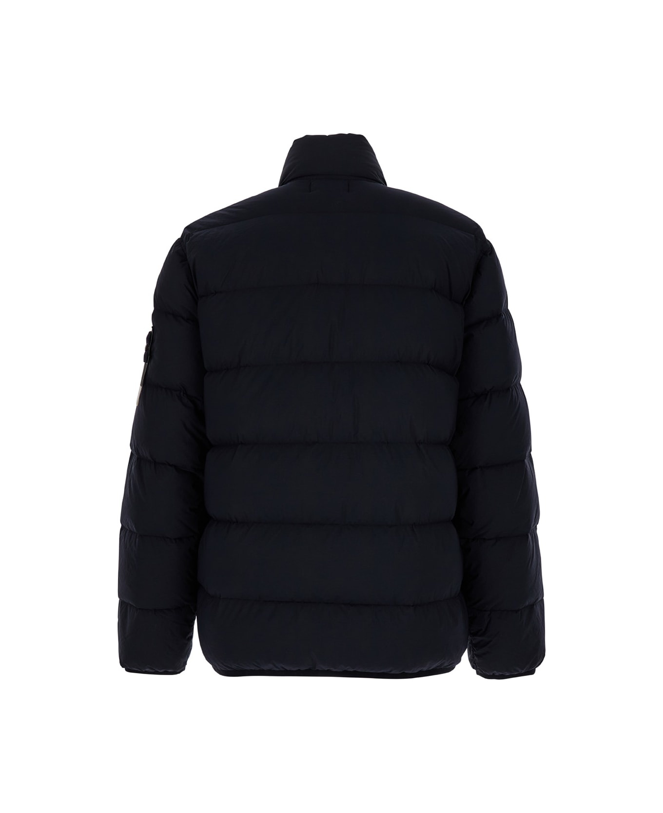 Blue High Neck Down Jacket With Zip And Logo Patch In Polyamide Man - 2