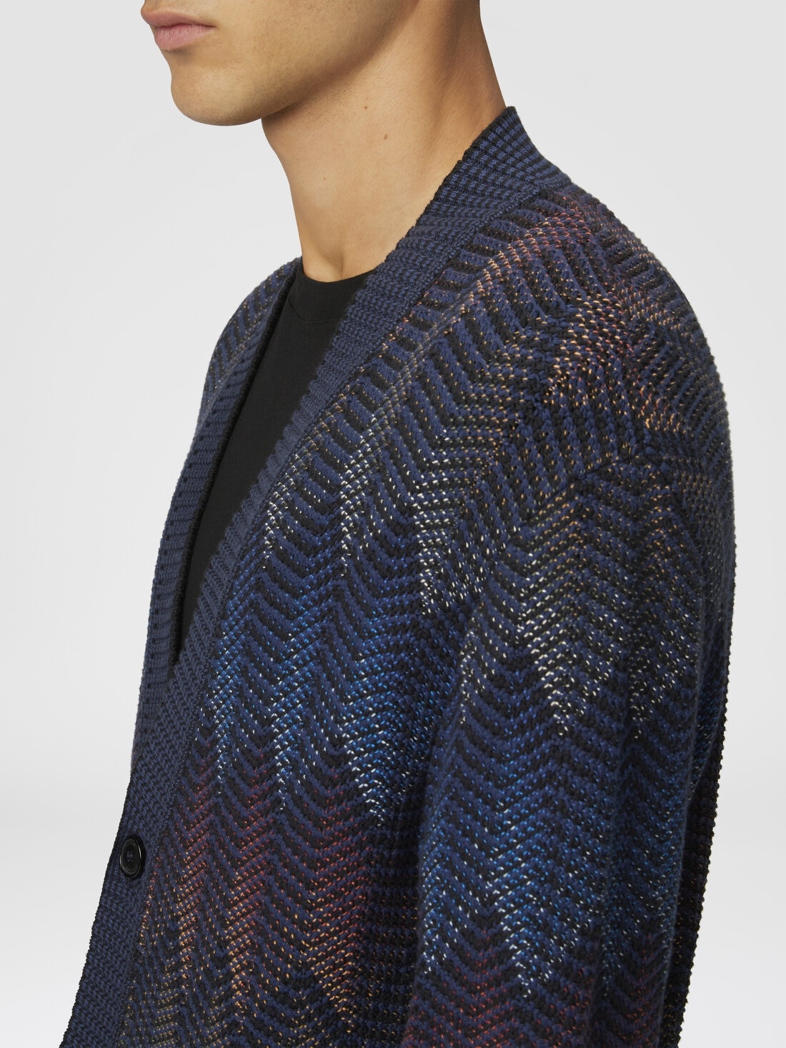 Gradient chevron cotton blend cardigan with pockets - 5