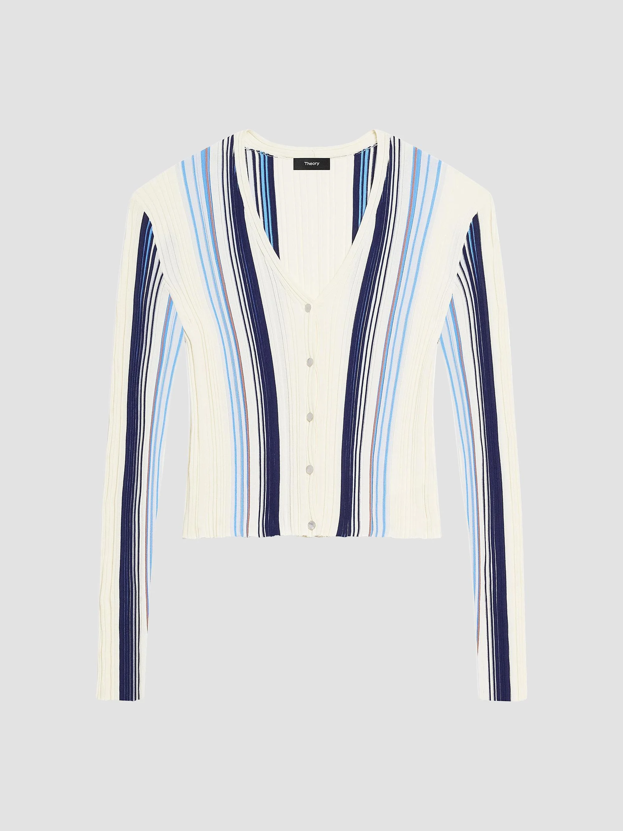 Women's Striped Cotton-Blend Ribbed Cardigan - Ivory Multi - 1