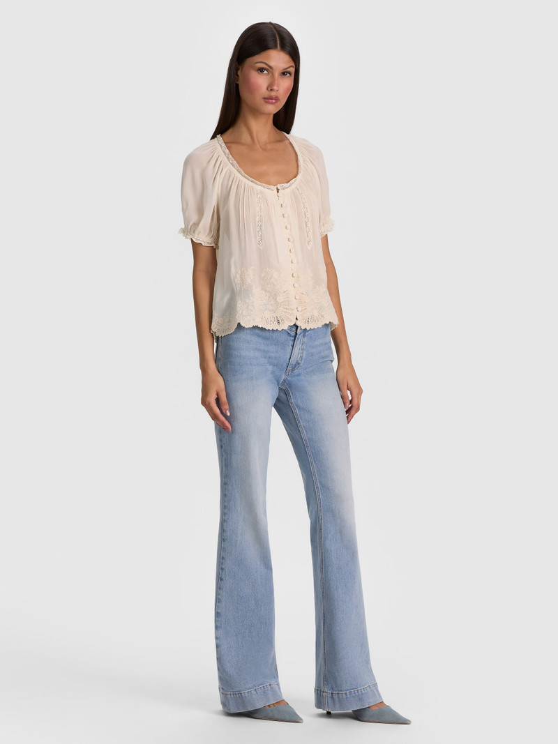 ODETTE EMRBOIDERED PUFF SLEEVE TOP - VANILLA/VANILLA 6