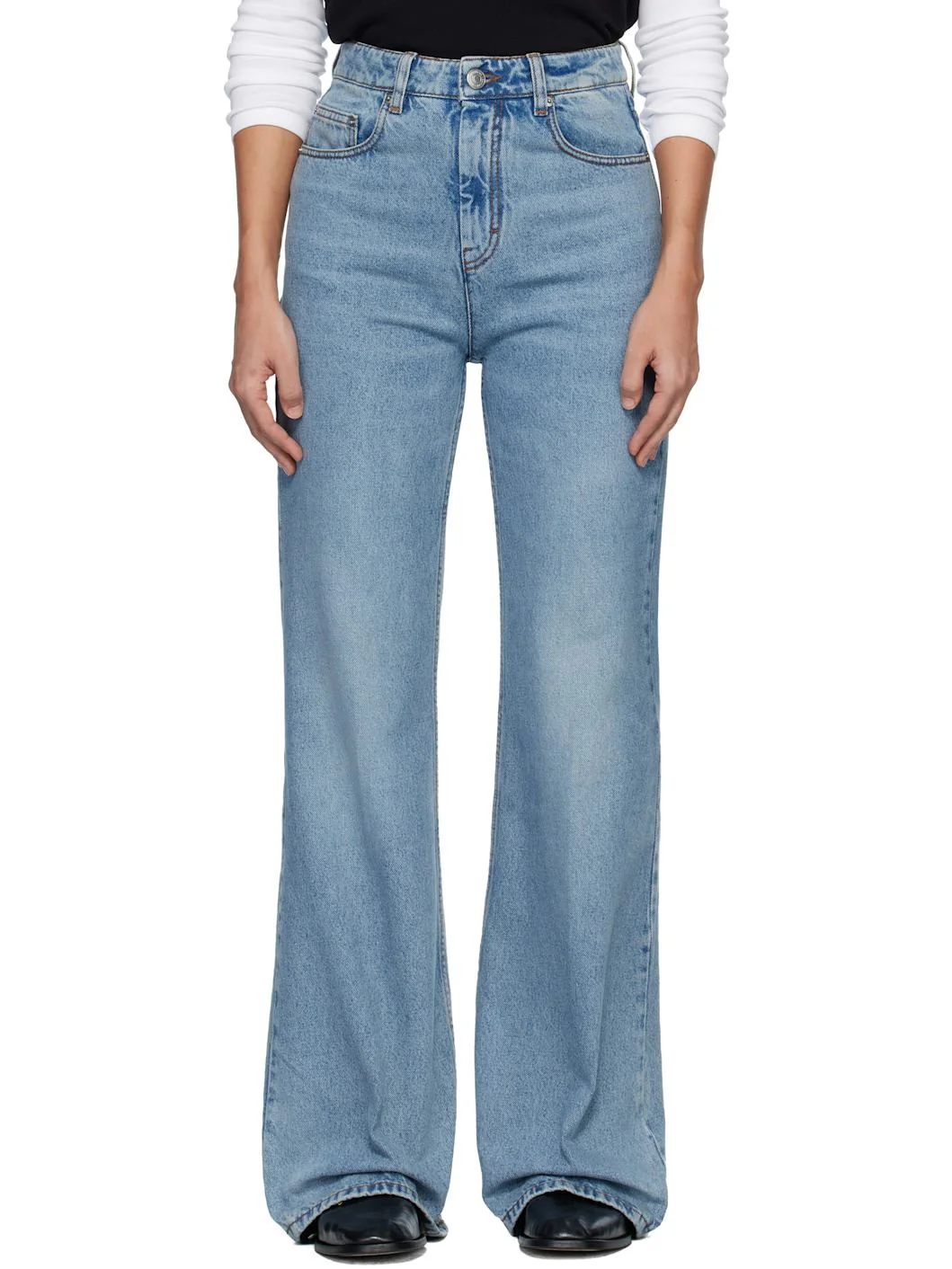 Blue Cotton Flare Fit Jeans - 1