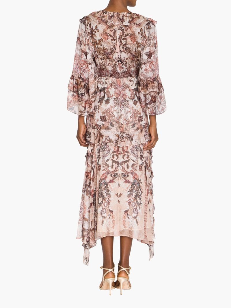 Marchesa REVERIE CASCADING RUFFLE CHIFFON MIDI DRESS outlook
