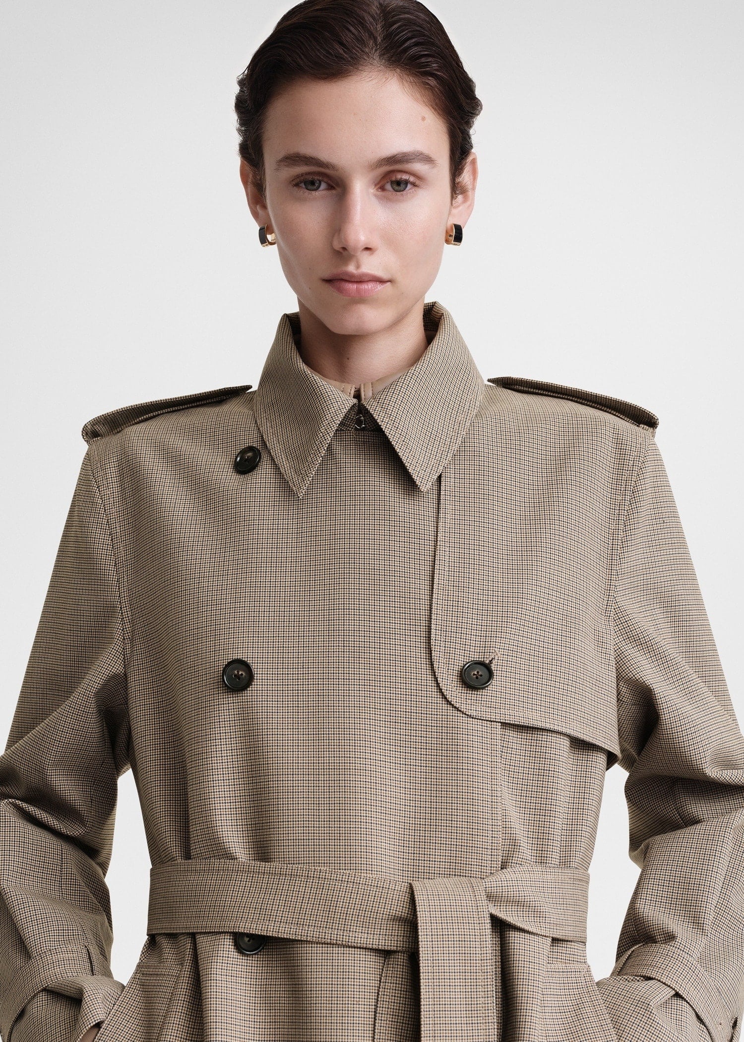 Houndstooth trench coat biscuit - 5