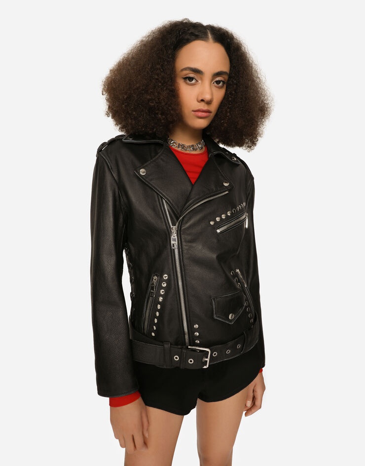 Belted leather biker jacket - 4