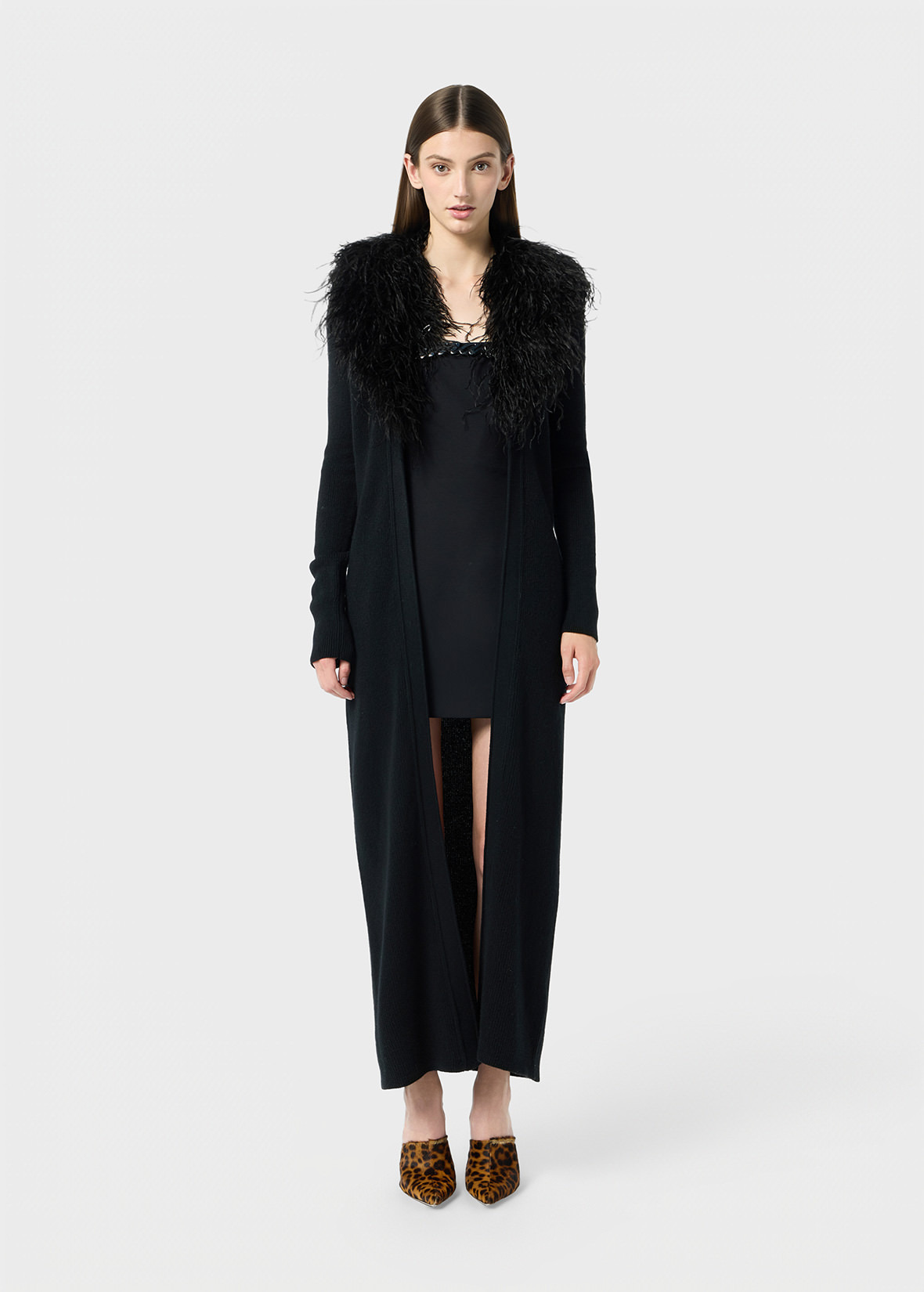 LONG CARDIGAN WITH FAUX FUR COLLAR - 3