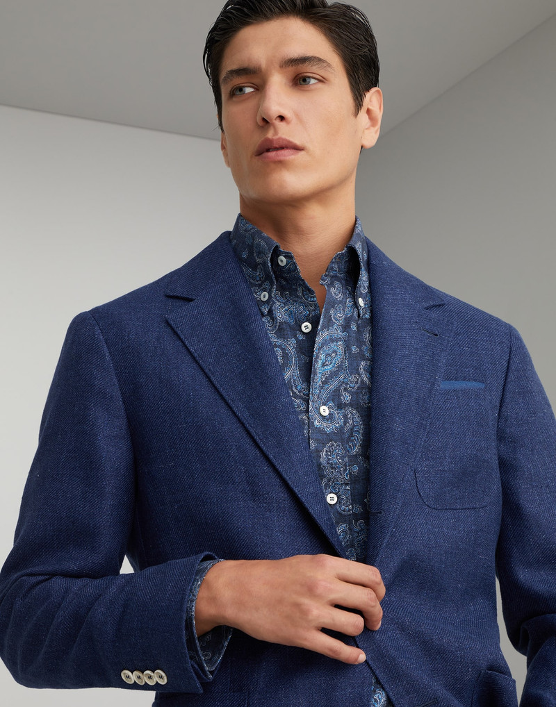 Linen, wool and silk diagonal deconstructed blazer with patch pockets 3