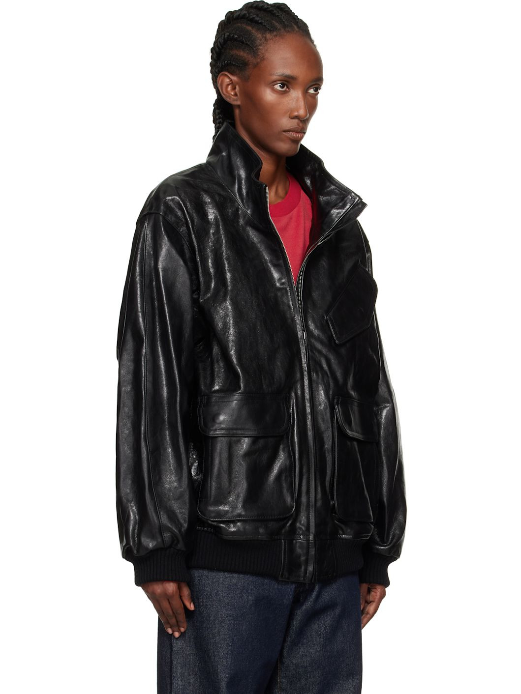 Black Zip Lamb Leather Jacket - 2