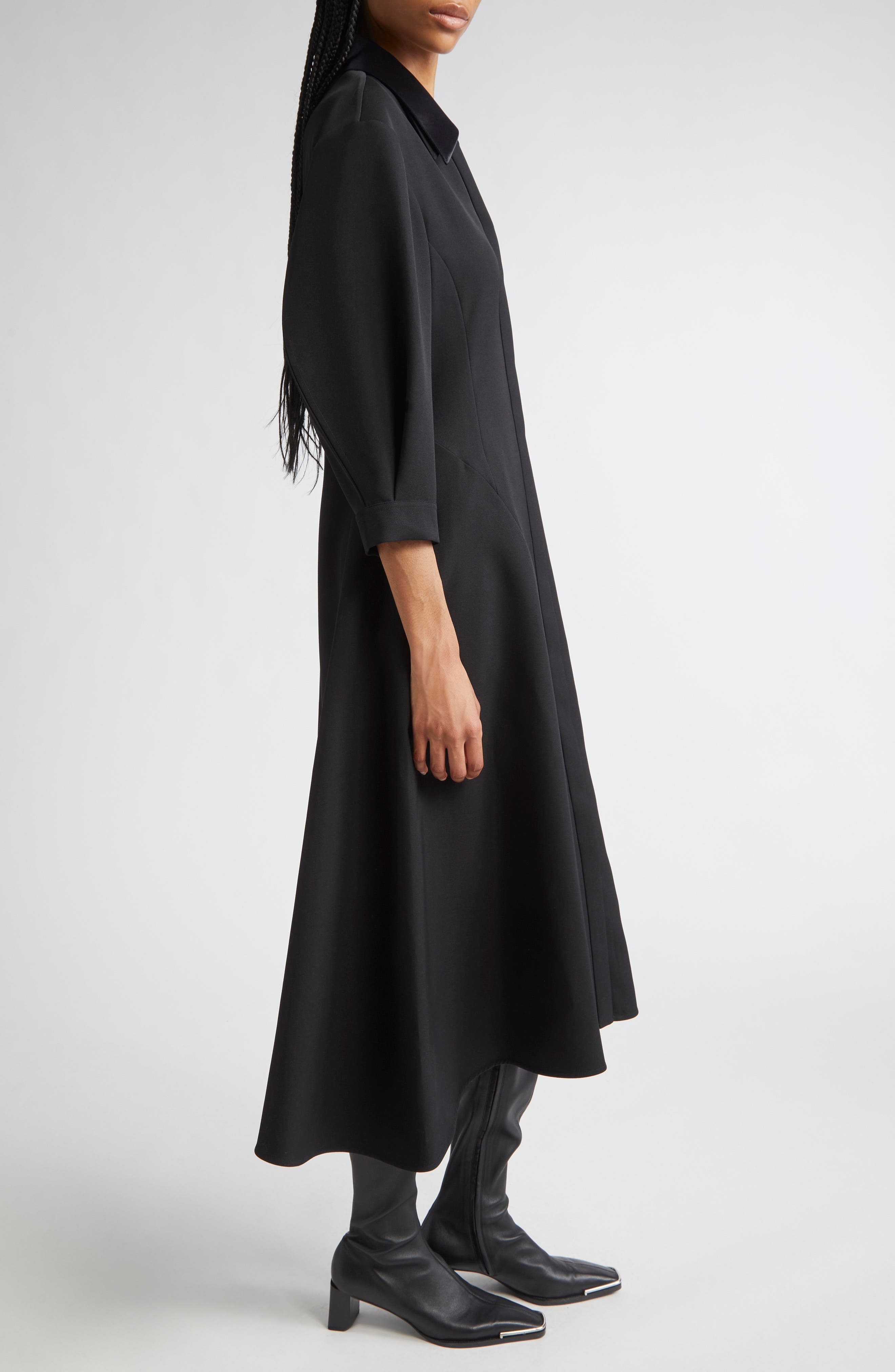 Jil Sander Wool Twill Midi Shirtdress in Black at Nordstrom - 3