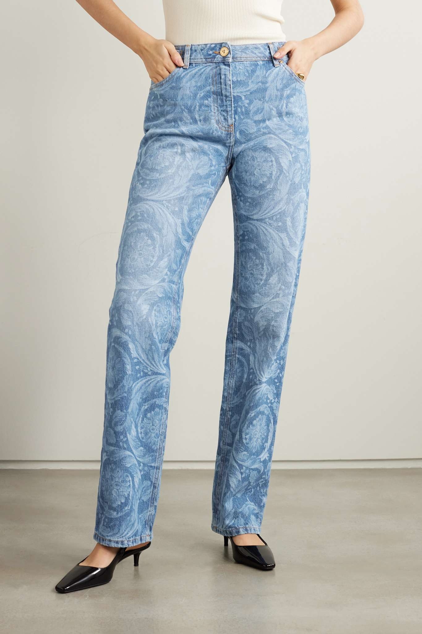 Printed high-rise straight-leg jeans - 3