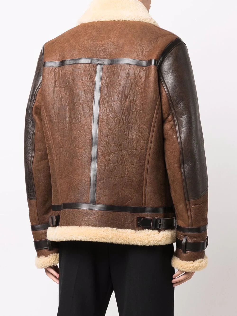 shearling-trimmed leather jacket - 4