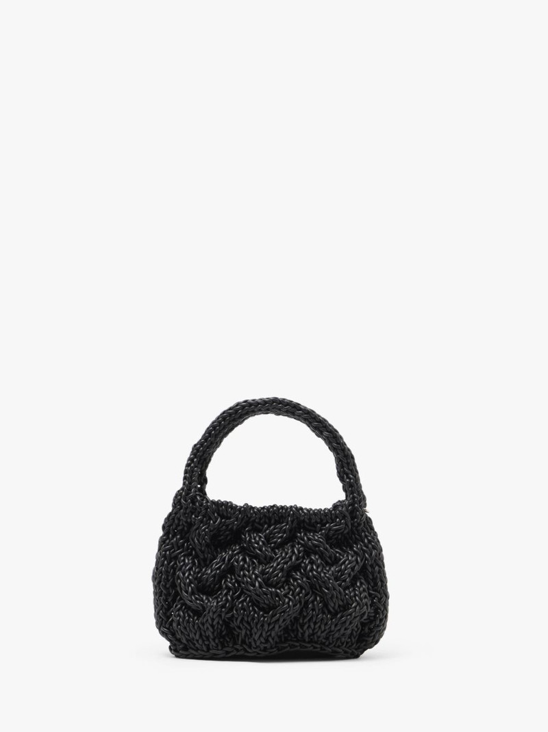SMALL CABLE KNIT BAG - LEATHER DRAWCORD TOP HANDLE BAG 4