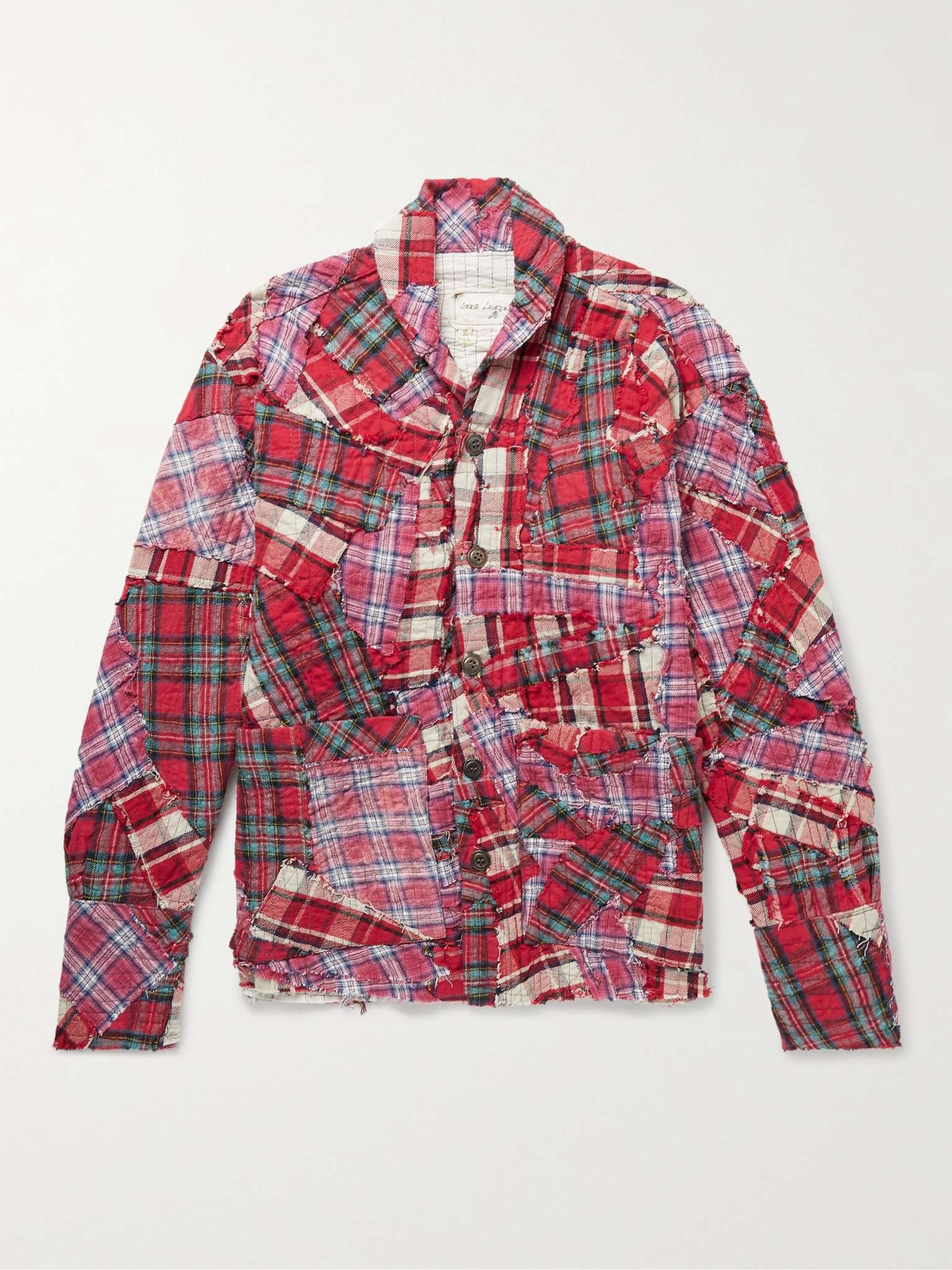 Distressed Patchwork Checked Cotton Overshirt - 1