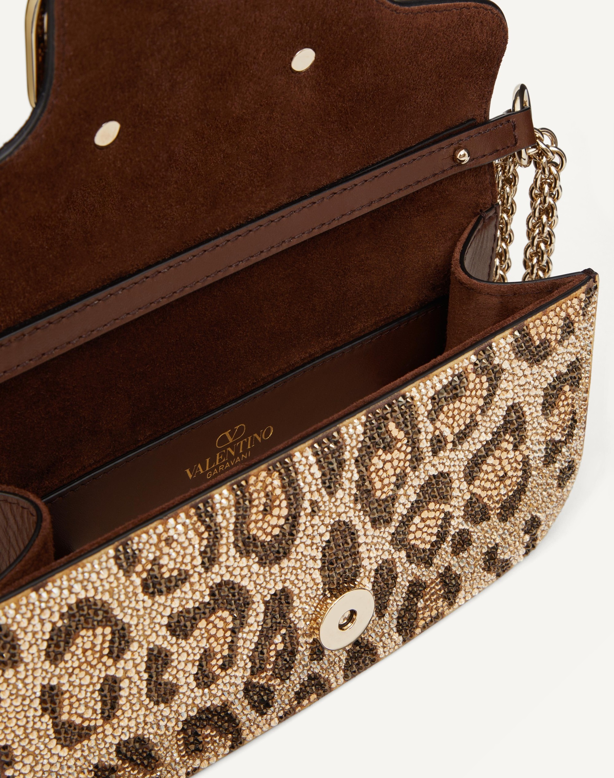 SMALL VALENTINO GARAVANI LOCÒ SHOULDER BAG WITH RHINESTONE ANIMALIER PATTERN - 6