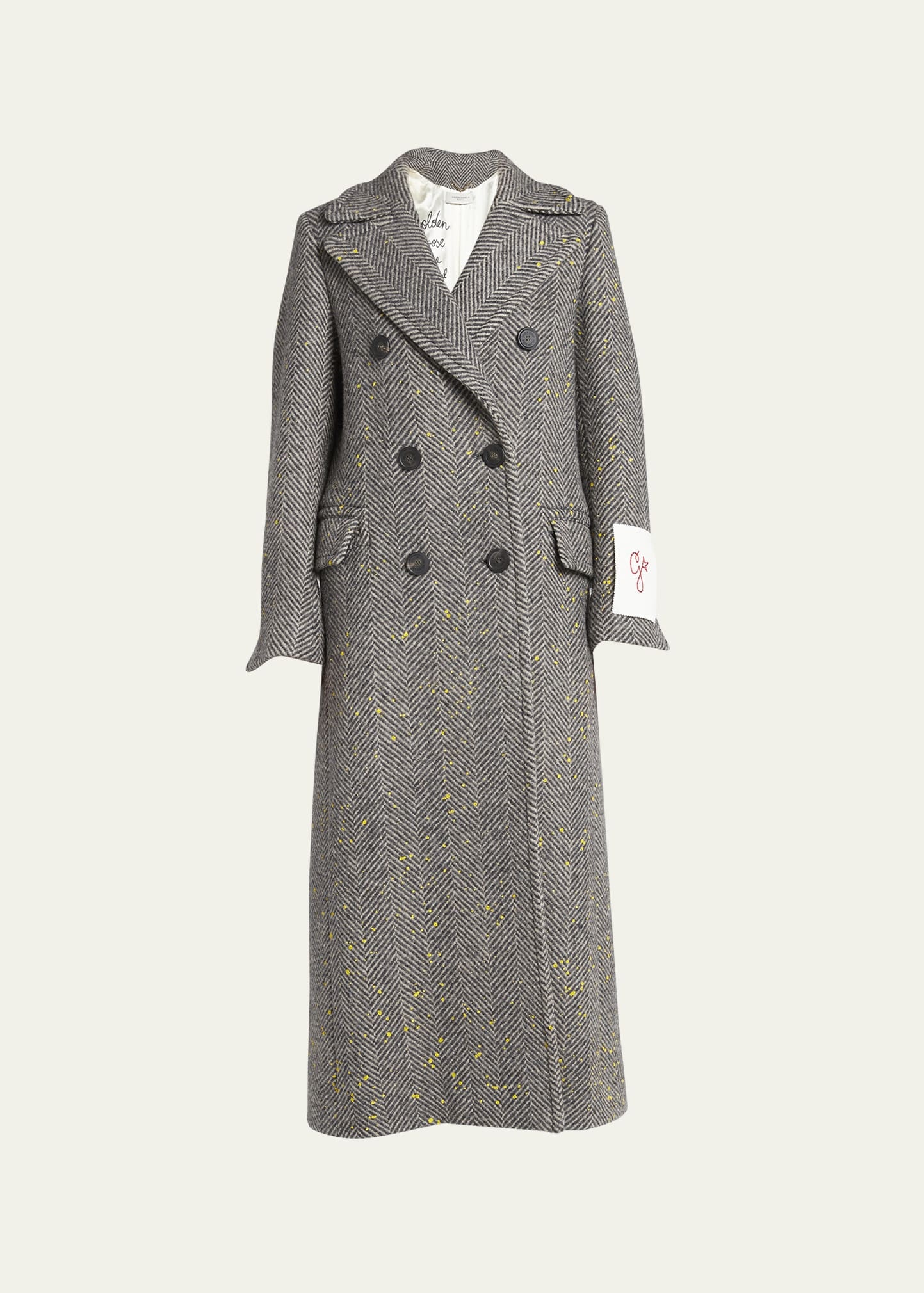 Double-Breasted Handpainted Chevron Wool Trench Coat - 1