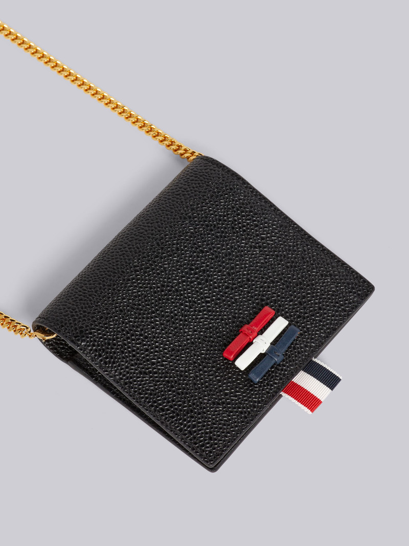 Thom Browne Black Pebble Grain Leather Bow Detail Card Holder With Chain Strap outlook