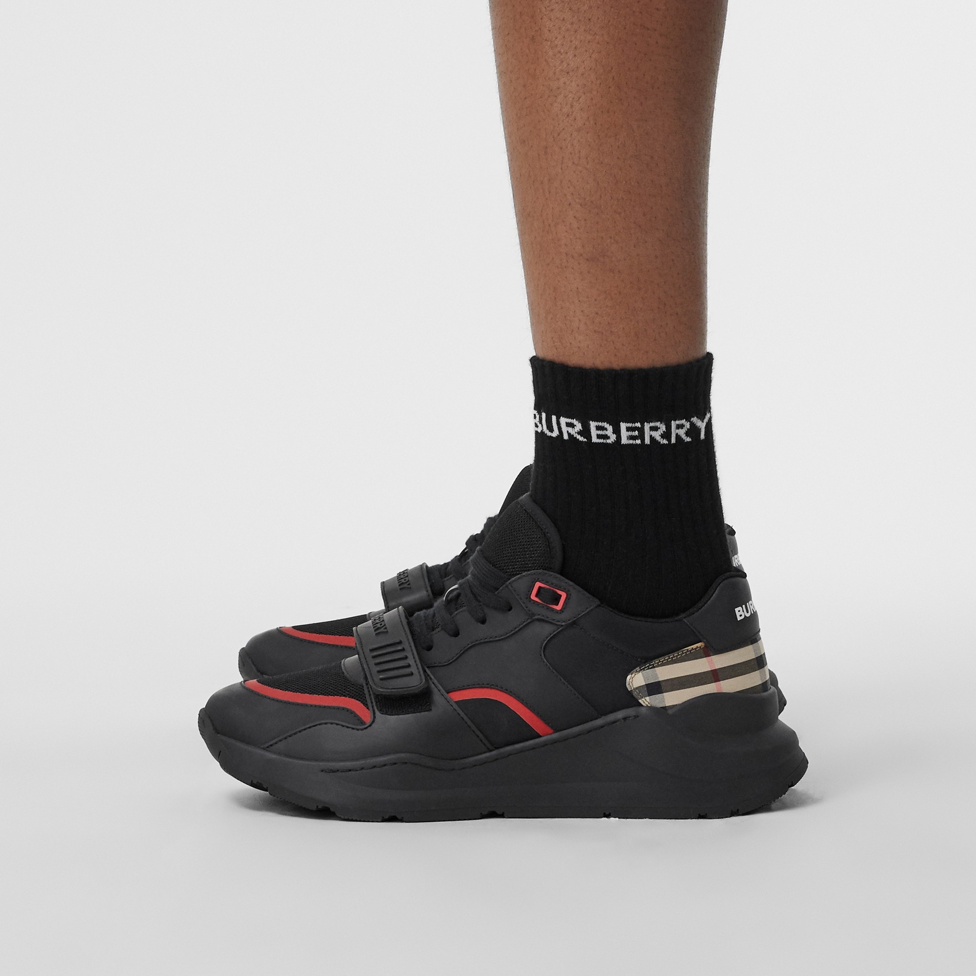 Leather, Nylon and Vintage Check Sneakers - 3