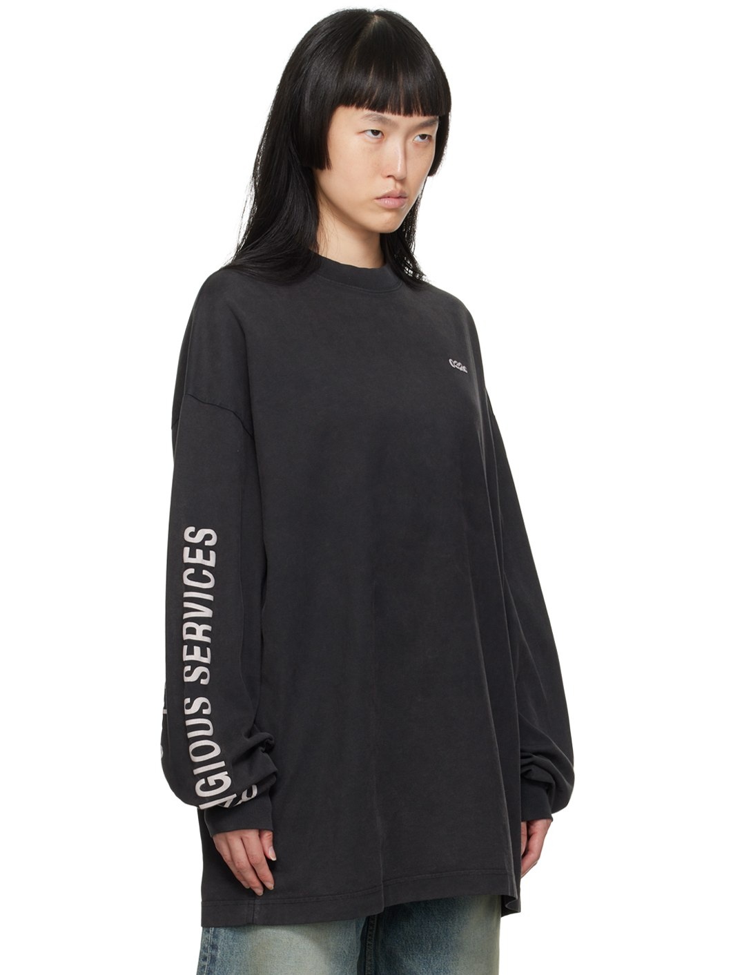 SSENSE XX Black Long Sleeve ’Religious Services' T-Shirt - 2