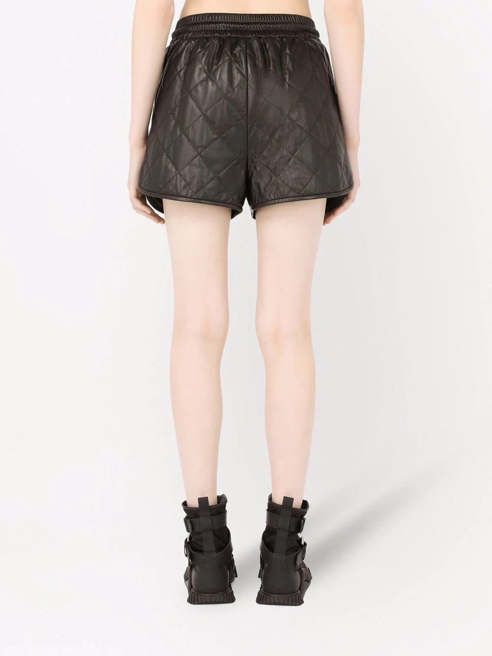quilted leather track shorts - 4
