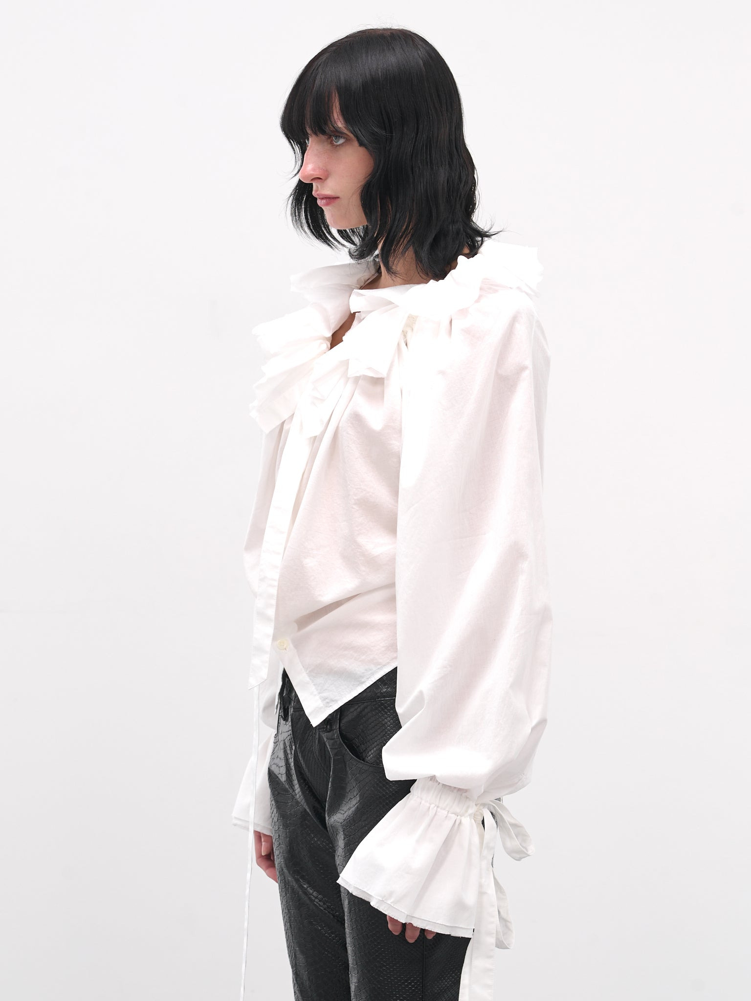 White Stee Ruffle Draped Shirt - 2