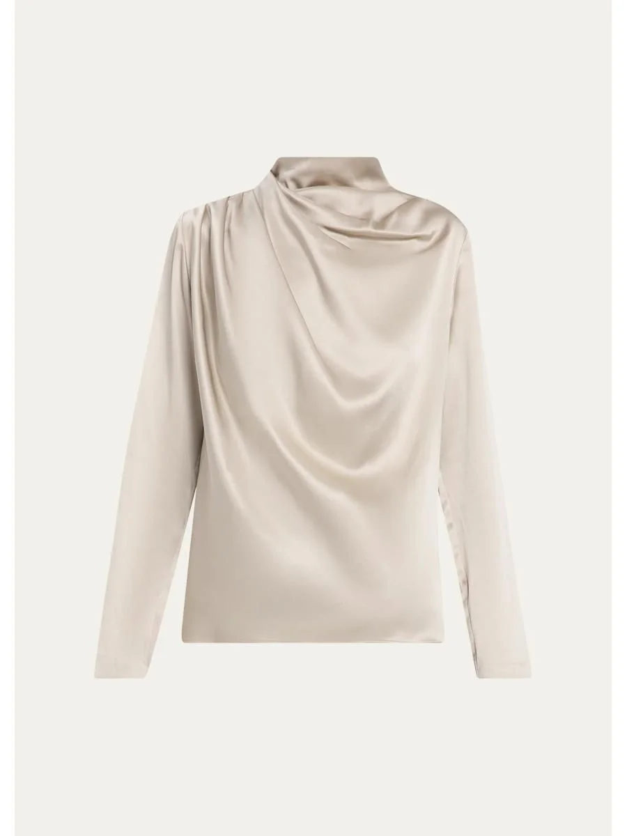 Sybil Draped Silk Long-Sleeve Top - 1