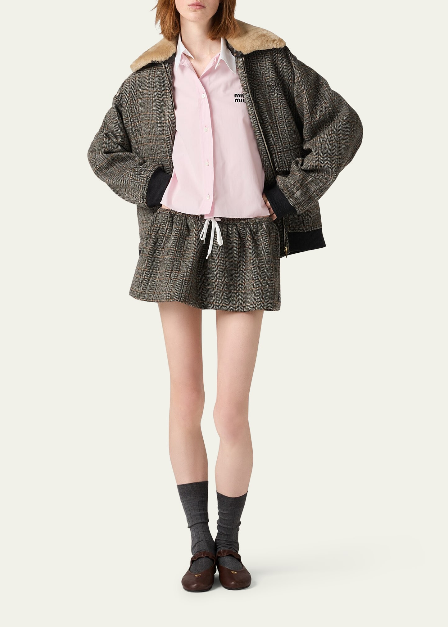 Drawstring Wool Mini Skirt - 2