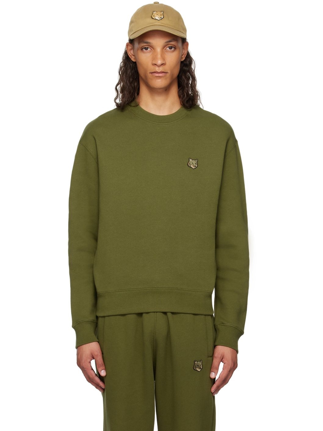 Khaki Bold Fox Head Comfort Sweatshirt - 1