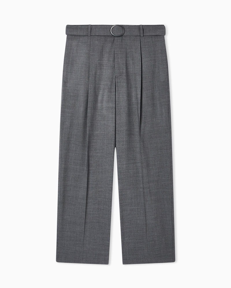 TROUSERS WITH PLEATS AND BELT IN STRETCH WOOL CANVAS 1