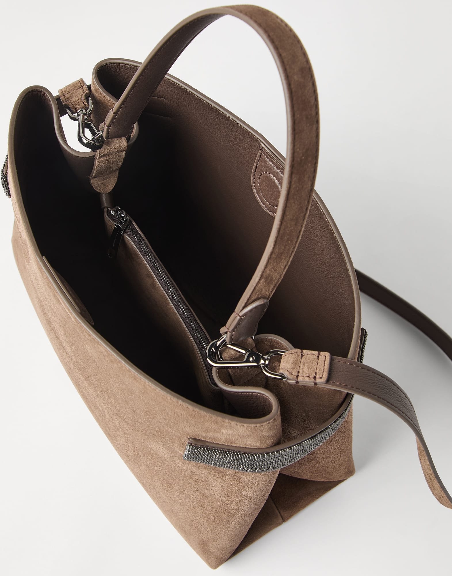 Essence top-handle bag in suede with precious bands - 5