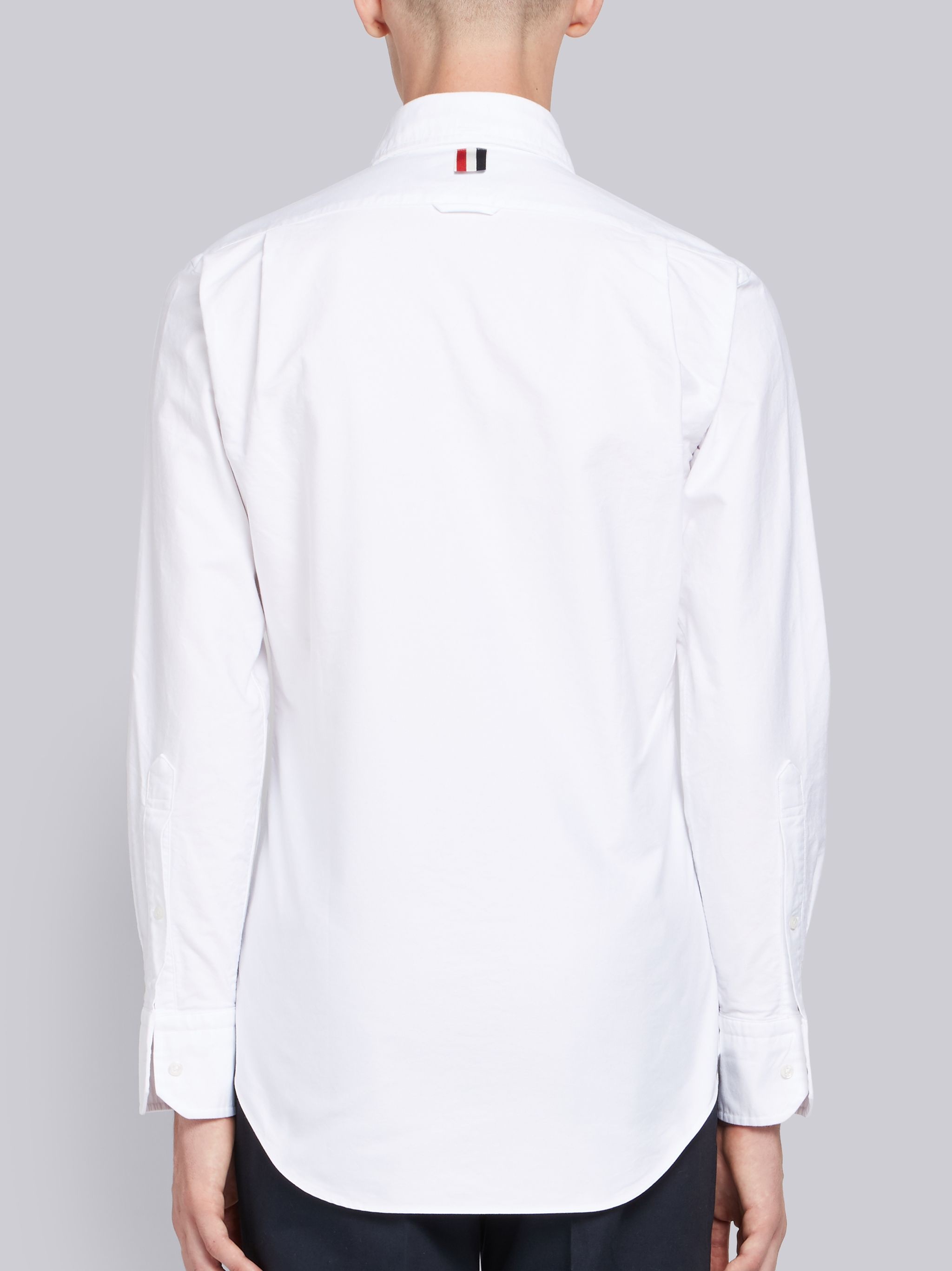 White Cotton Oxford Grosgrain Placket Shirt - 3