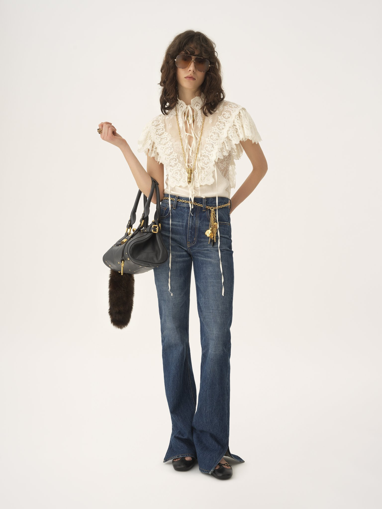 HIGH-NECK CROPPED TOP IN COTTON TULLE & LACE - 3