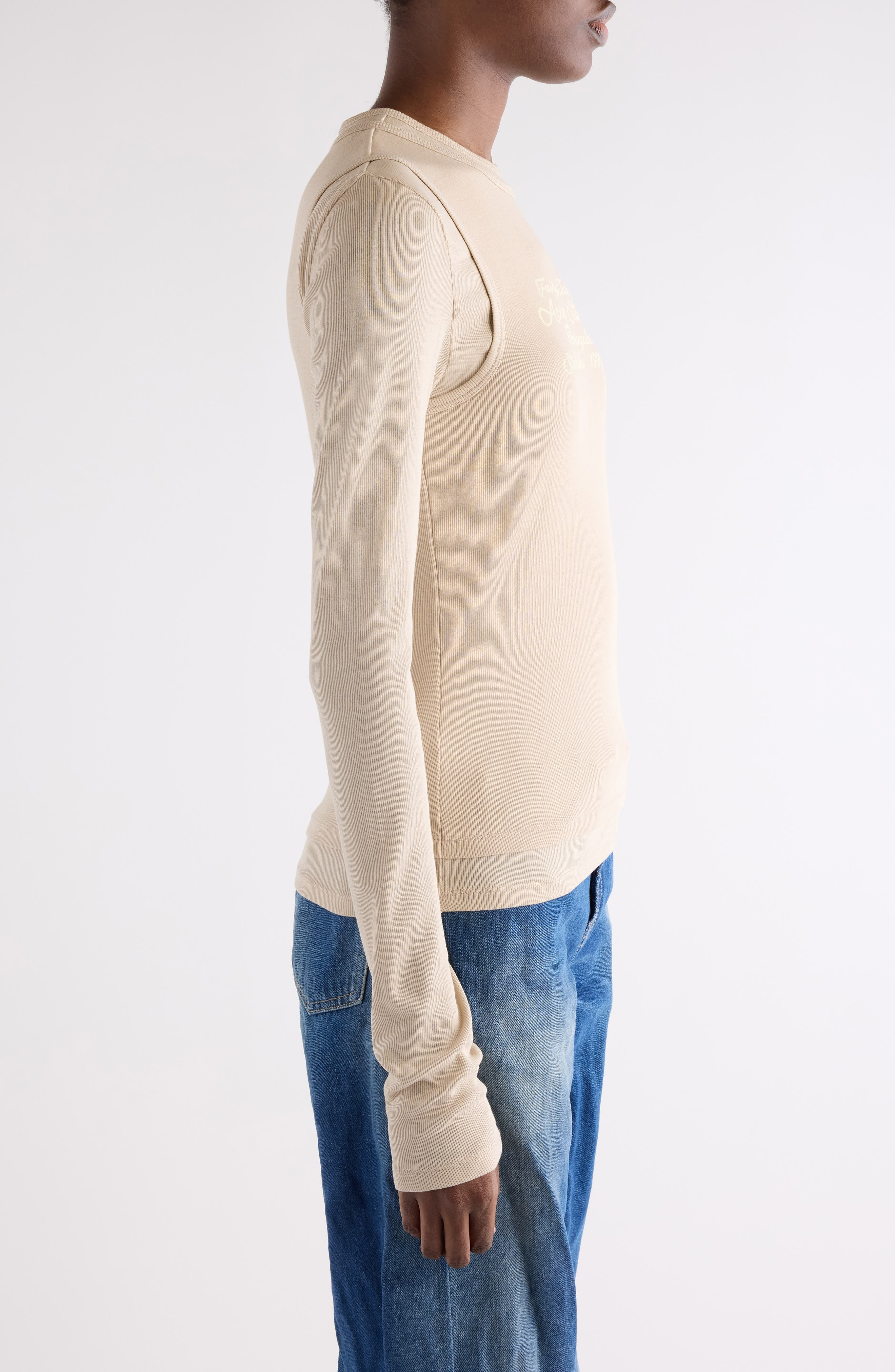 Acne Studios Elga Fairy Tale Layered Rib Top in Oatmeal Beige at Nordstrom - 4