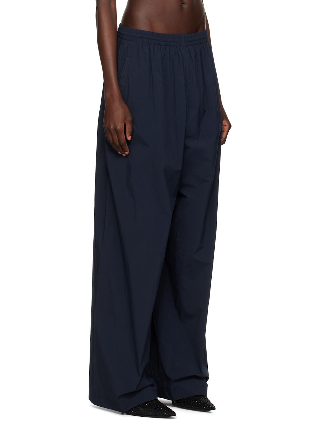 Navy Nylon Track Pants - 2