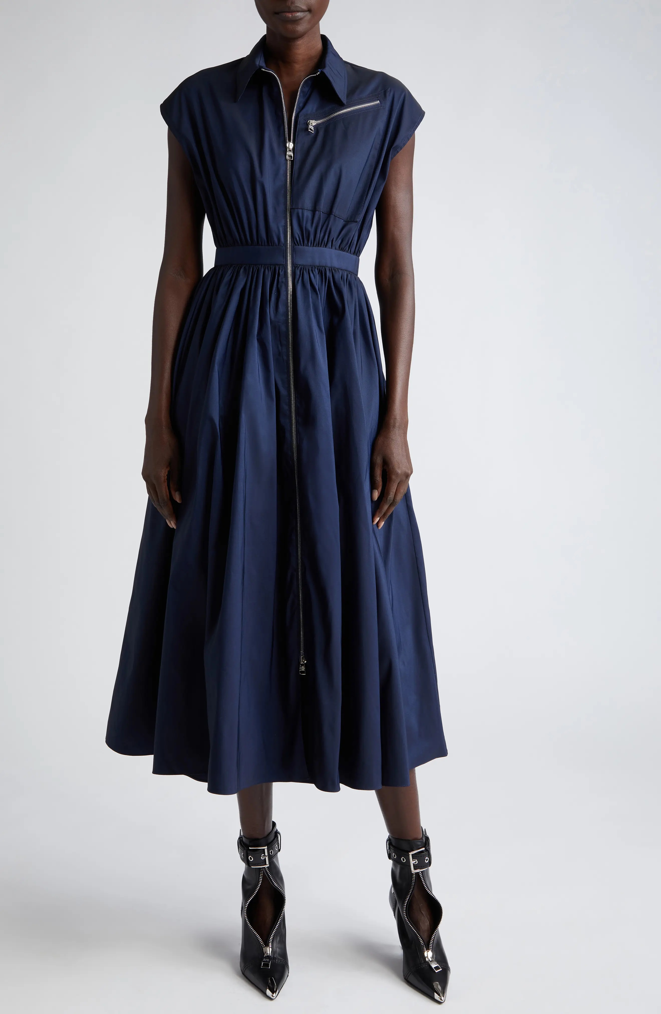 Alexander McQueen Zip Midi Satin Shirtdress | nordstrom