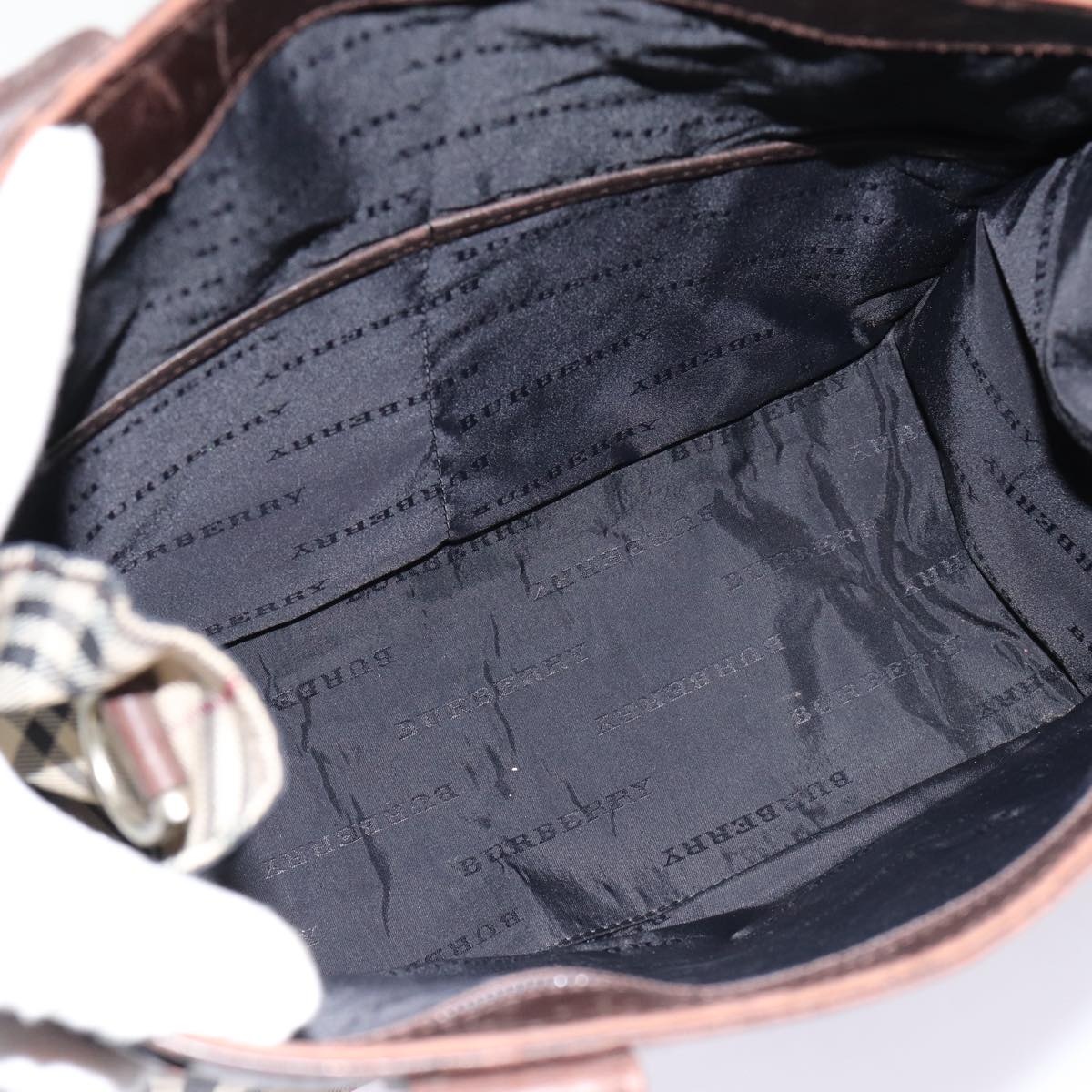 Burberry Nova Check Hand Bag Canvas Beige Silver - 12