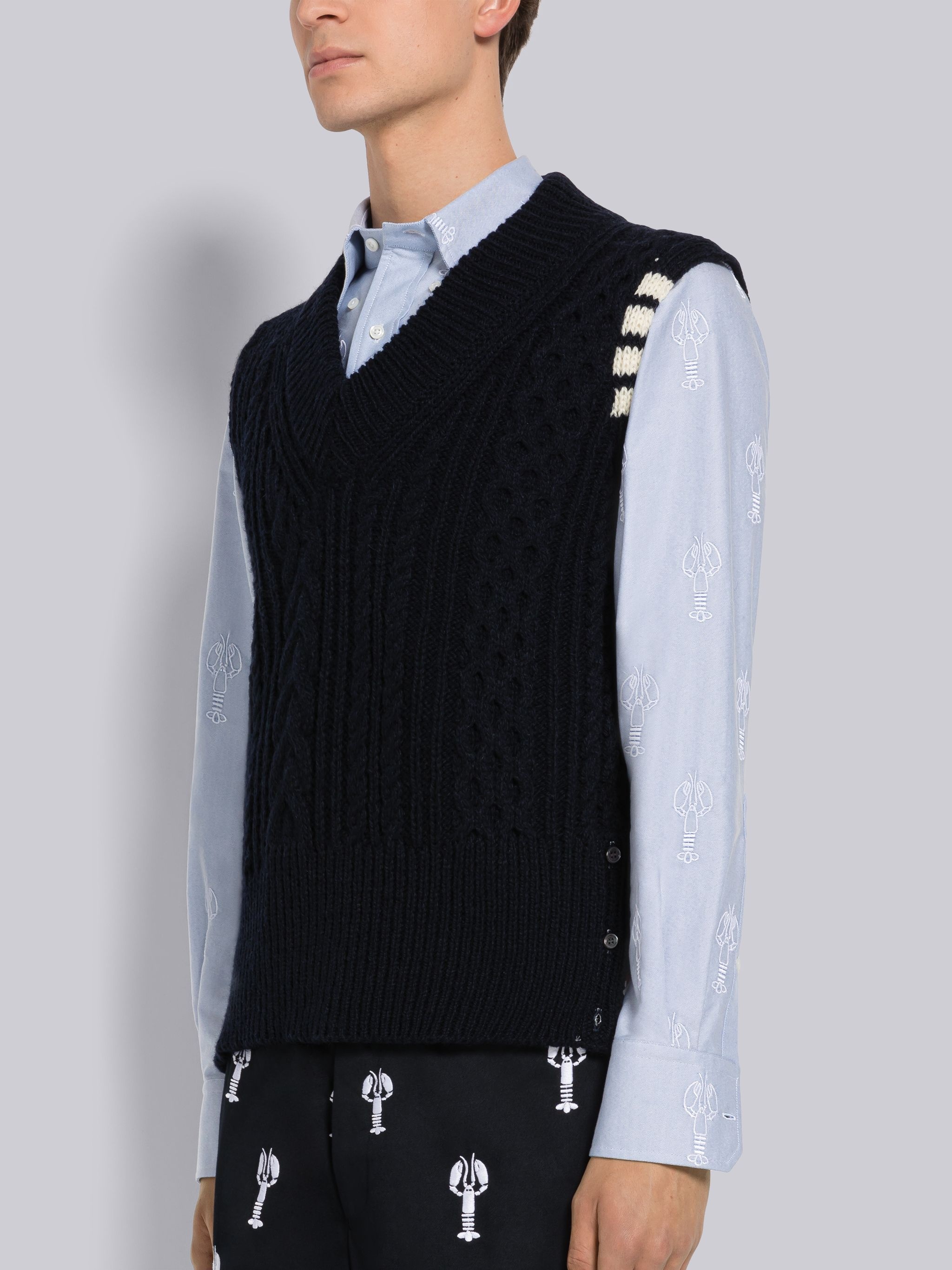 Donegal Cable 4-Bar V-Neck Vest - 2