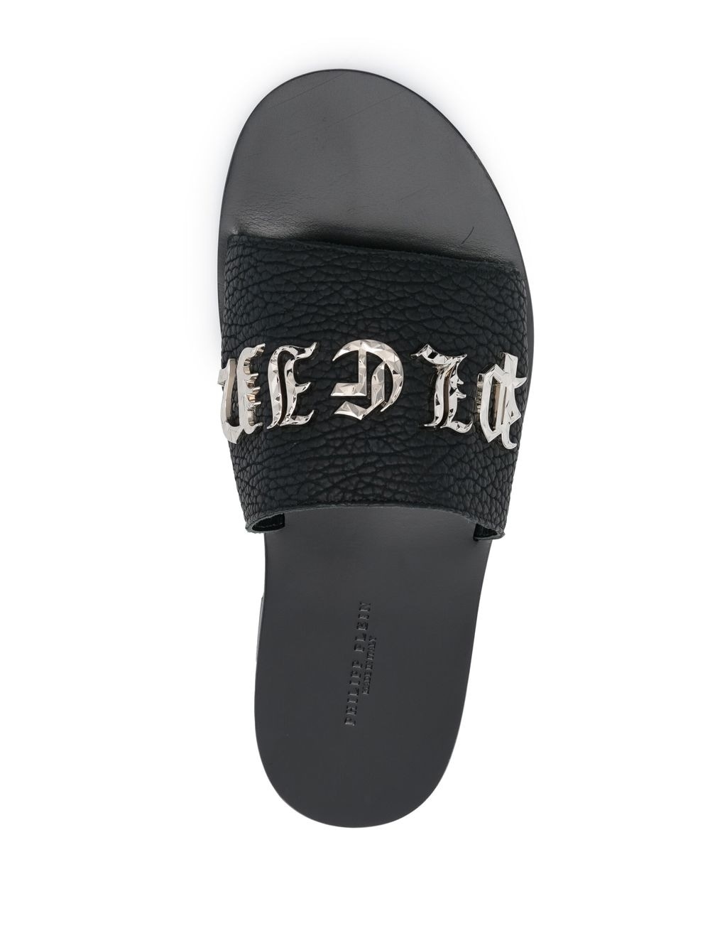 logo-lettering leather slides - 4