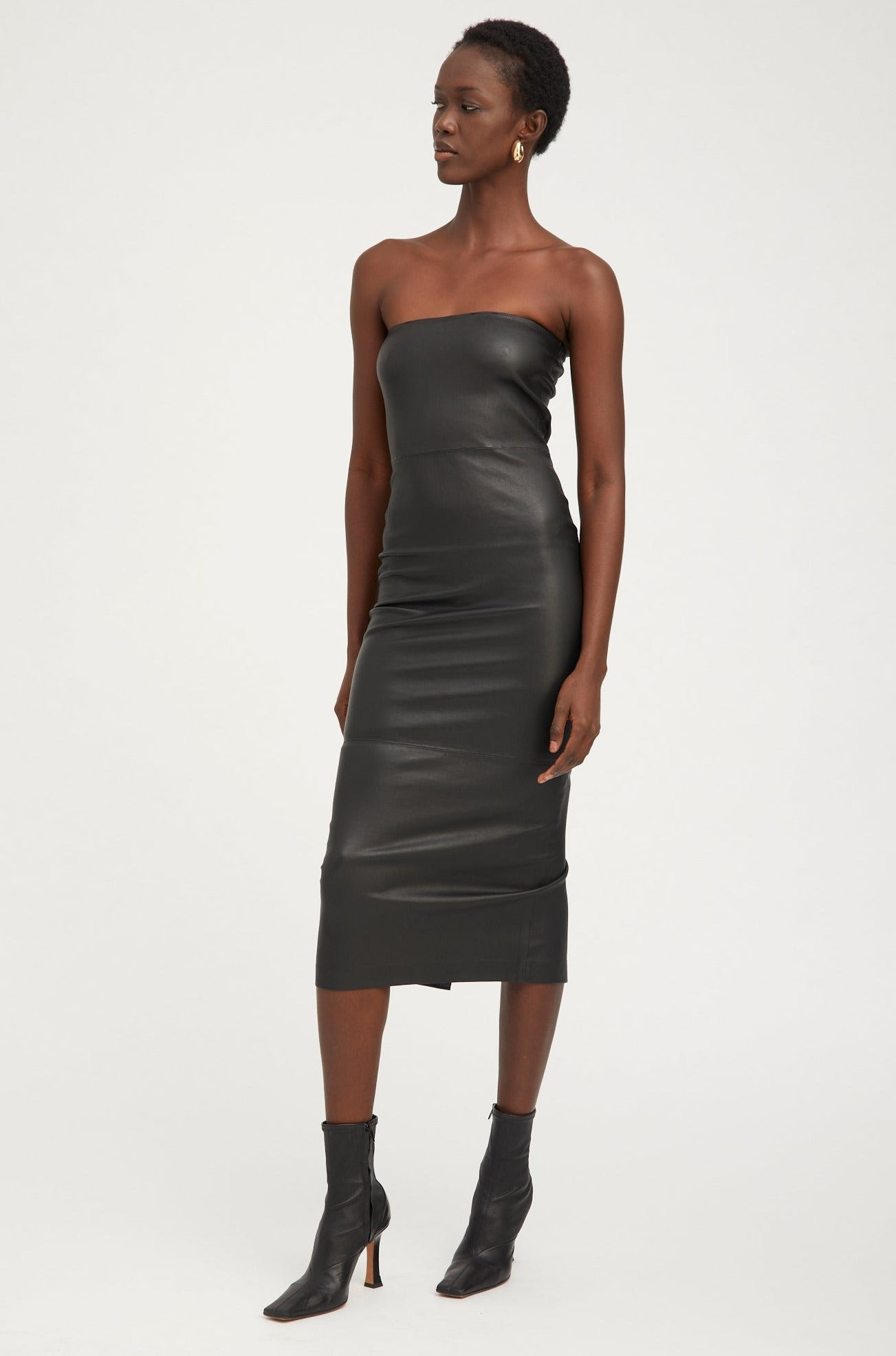 BLACK LEATHER TUBE DRESS - 4