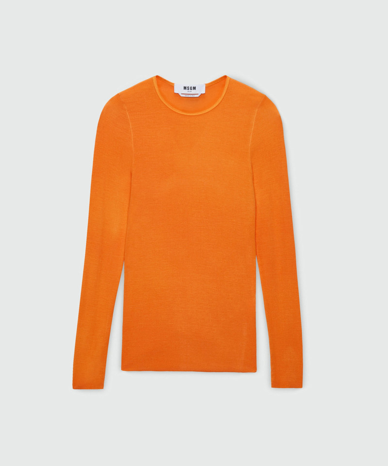 Orange long-sleeve viscose ribbed T-shirt 1