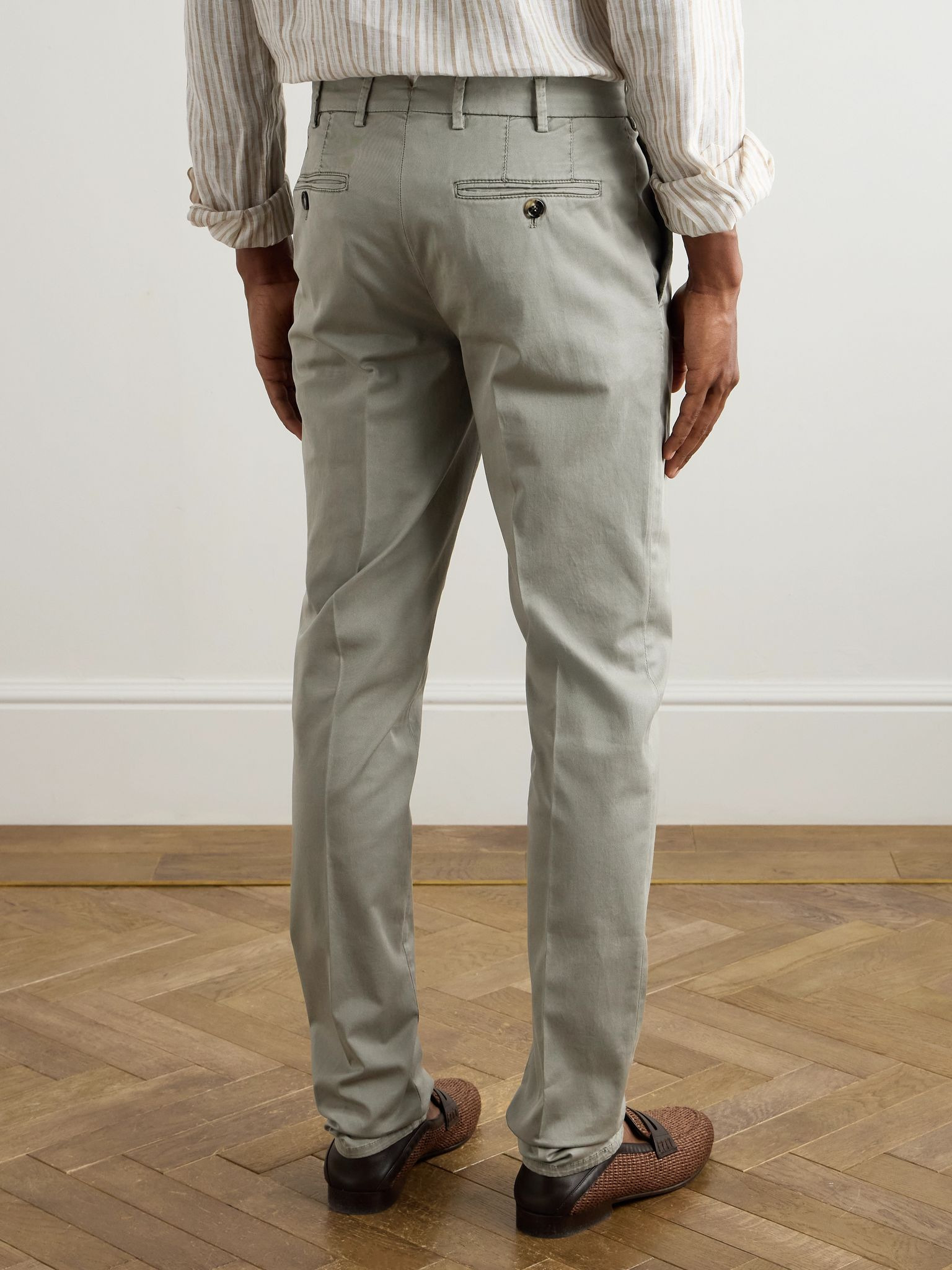 Tapered Cotton-Blend Twill Trousers Gray - 4