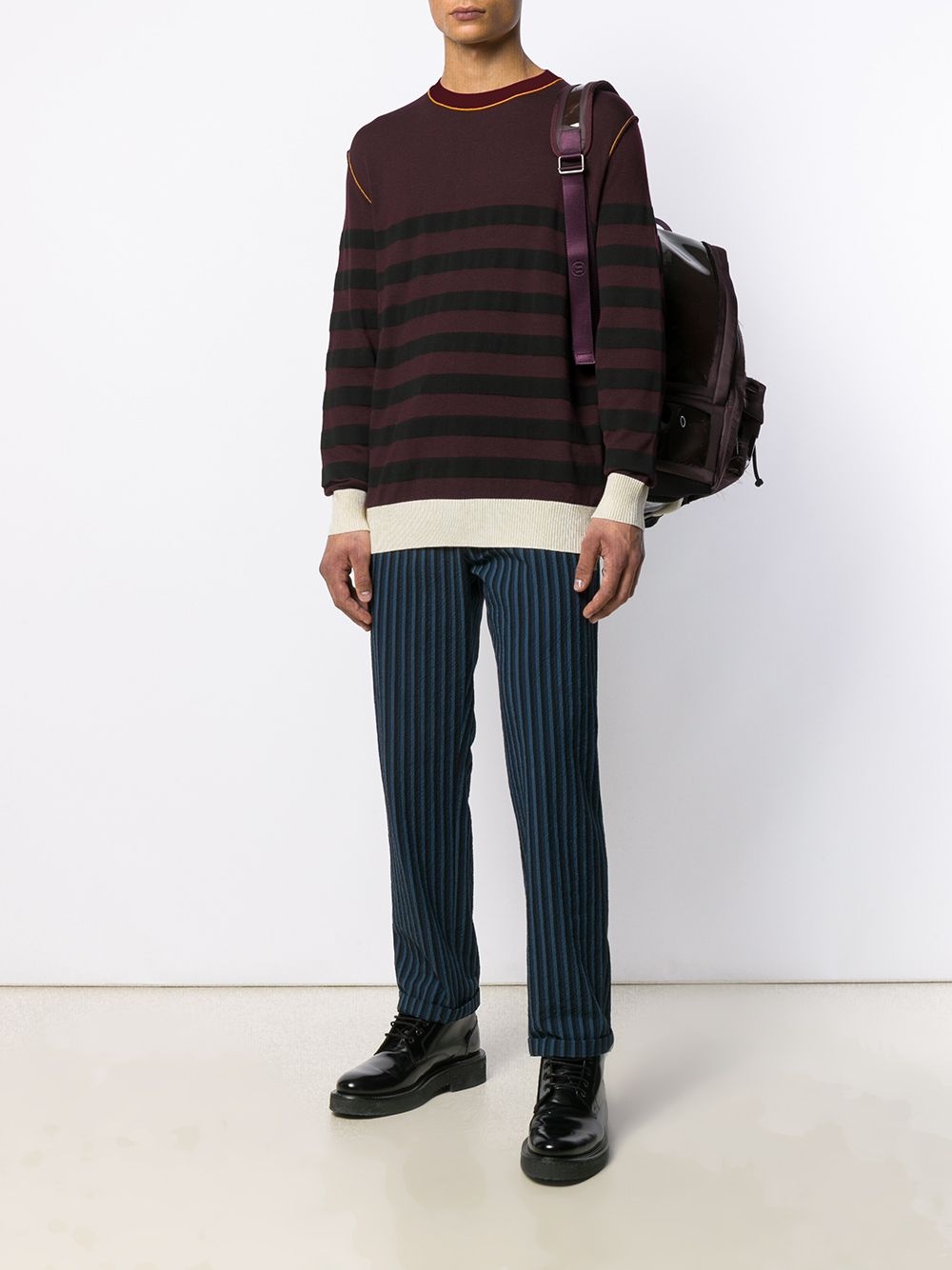 striped crew neck jumper - 2