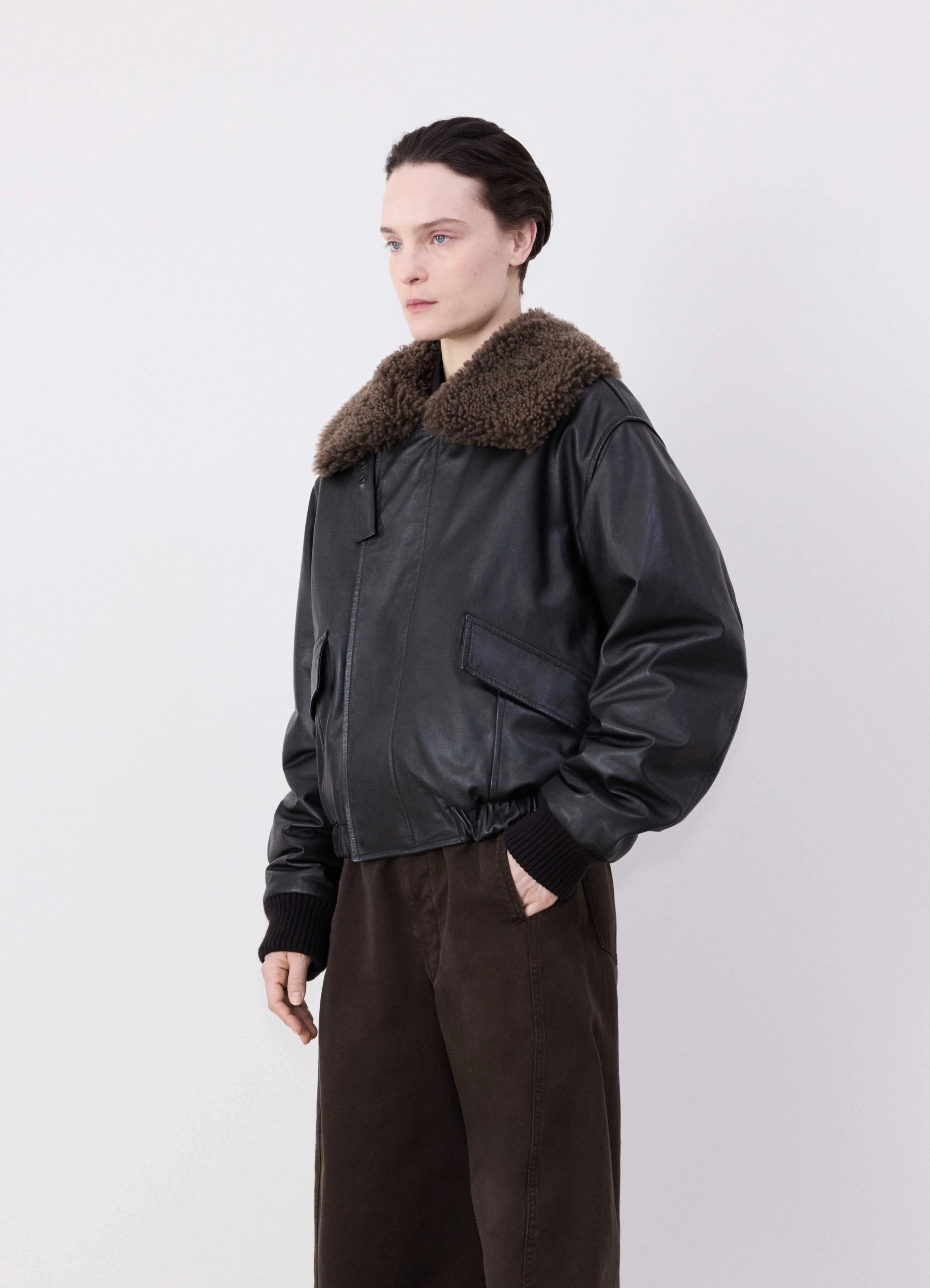 LEATHER BLOUSON WITH SHEARLING COLLAR - 2