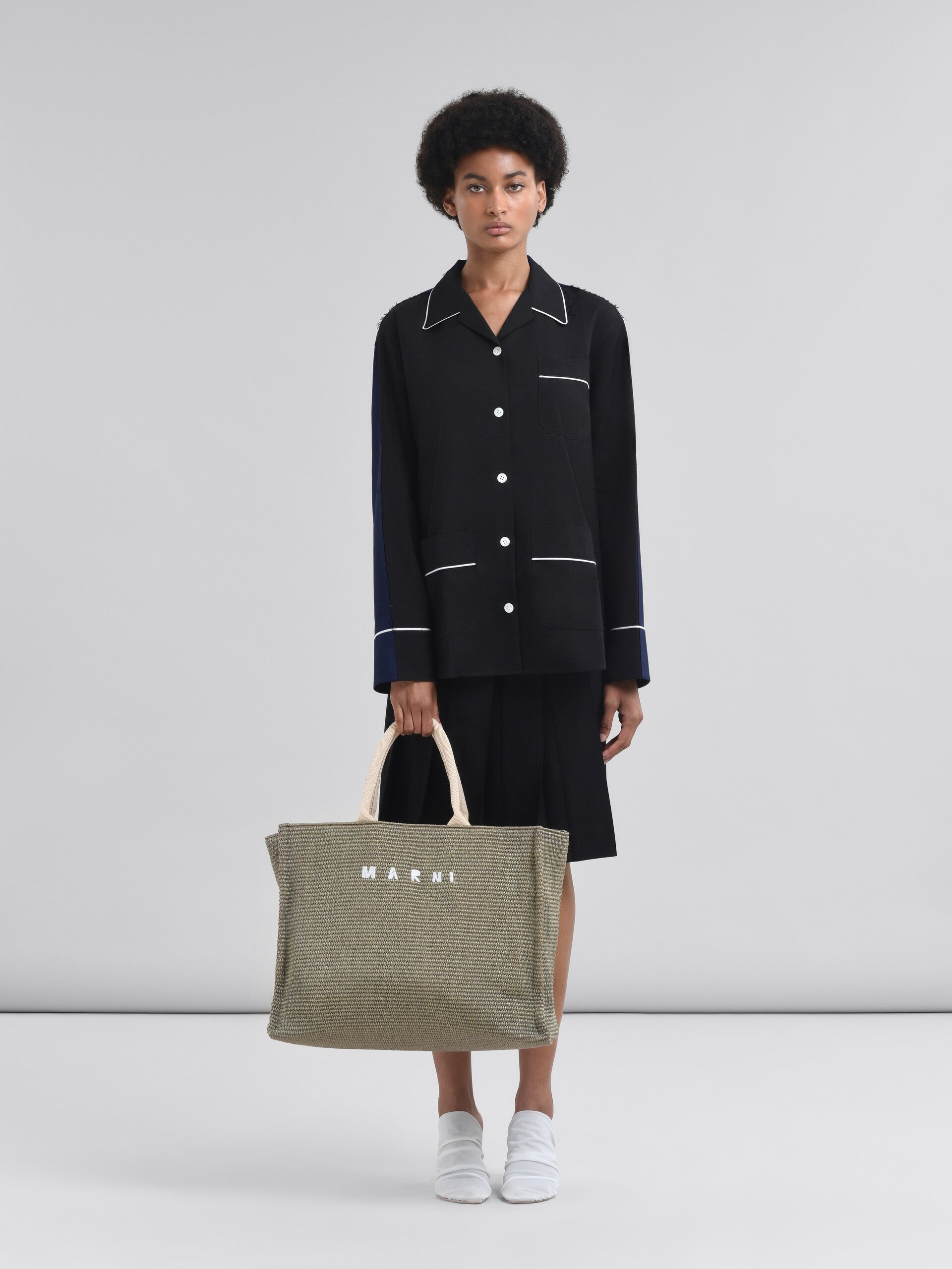Green Raffia-Effect Large Tote Bag - 2