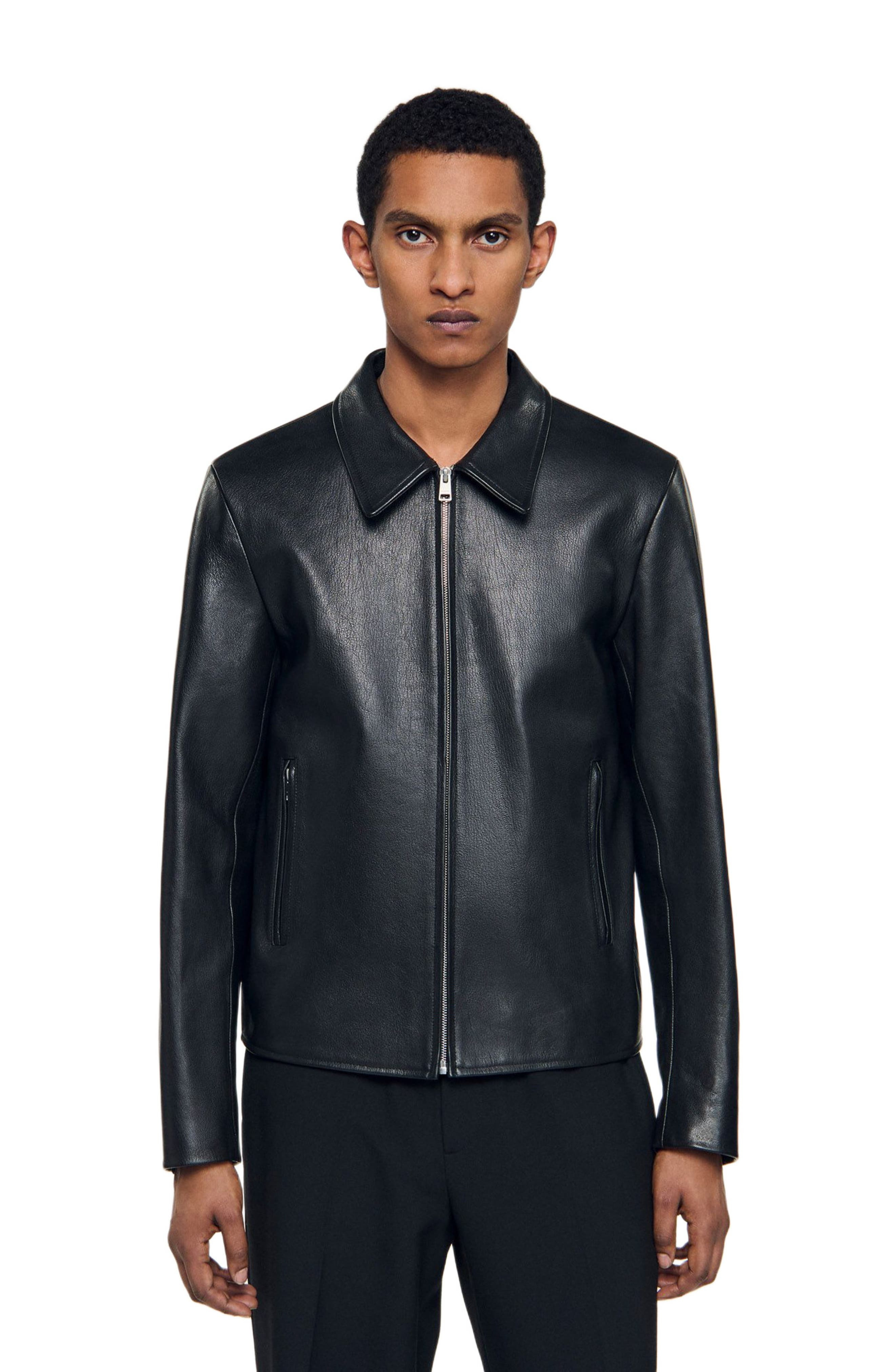 SANDRO Zip-up leather jacket in Black at Nordstrom - 3