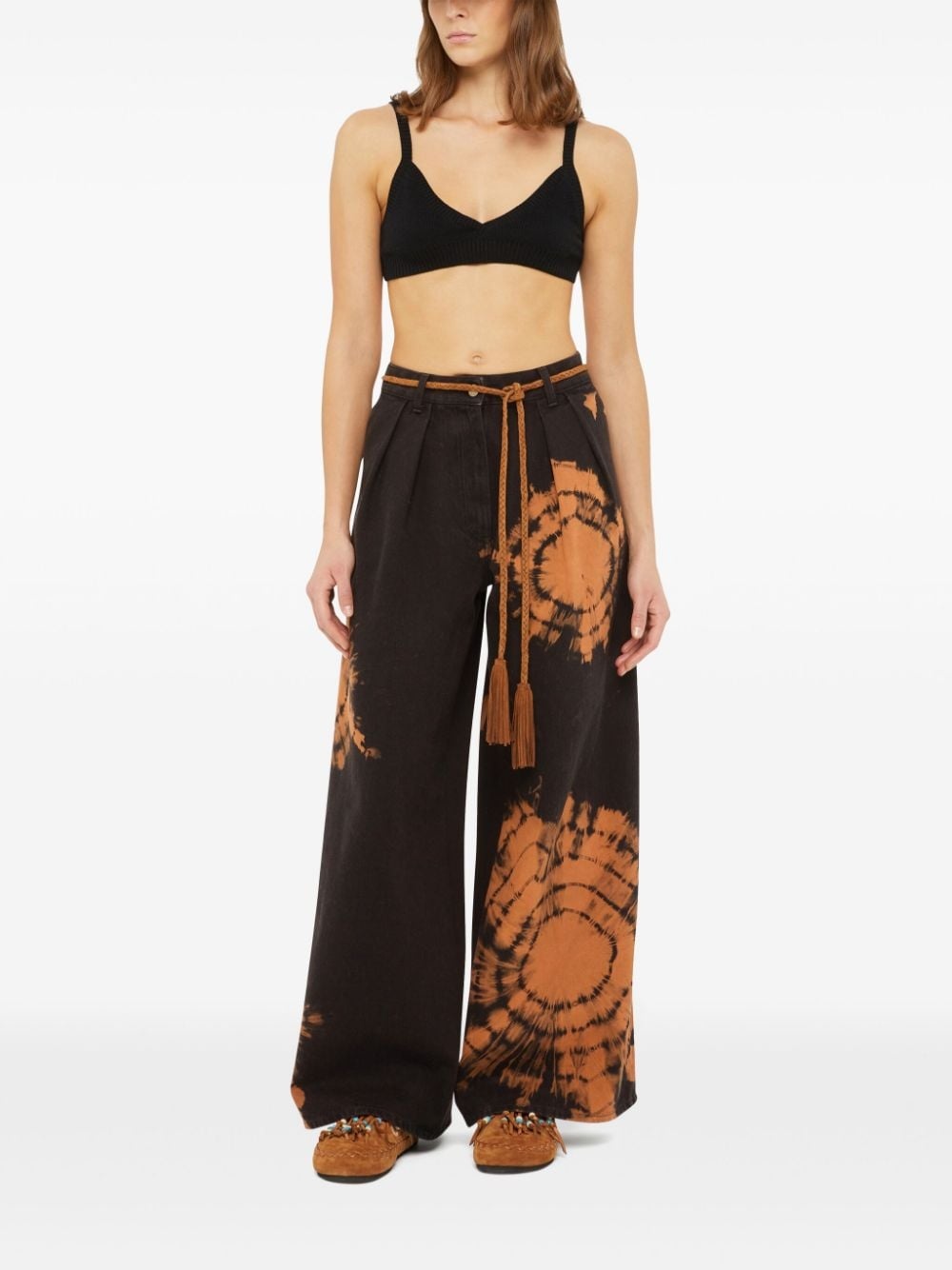 abstract-pattern wide leg jeans - 3