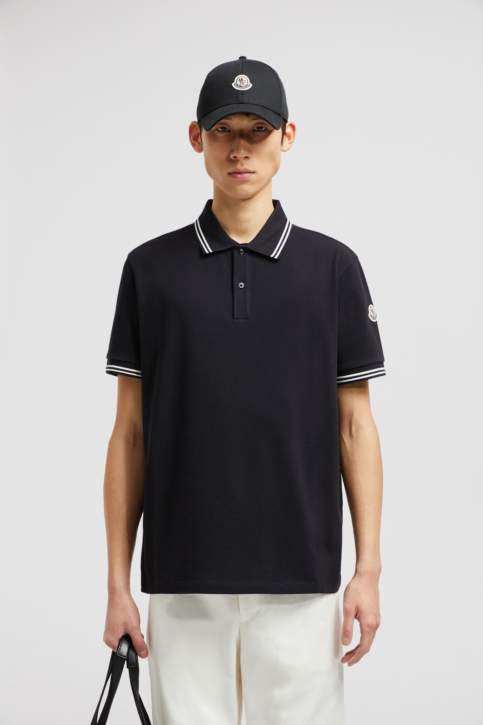 Striped Trim Cotton Piquet Polo Shirt - 2