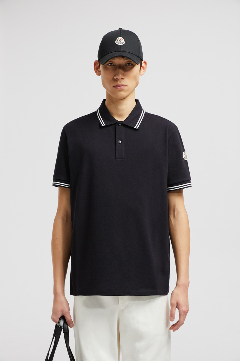 Moncler Striped Trim Cotton Piquet Polo Shirt outlook