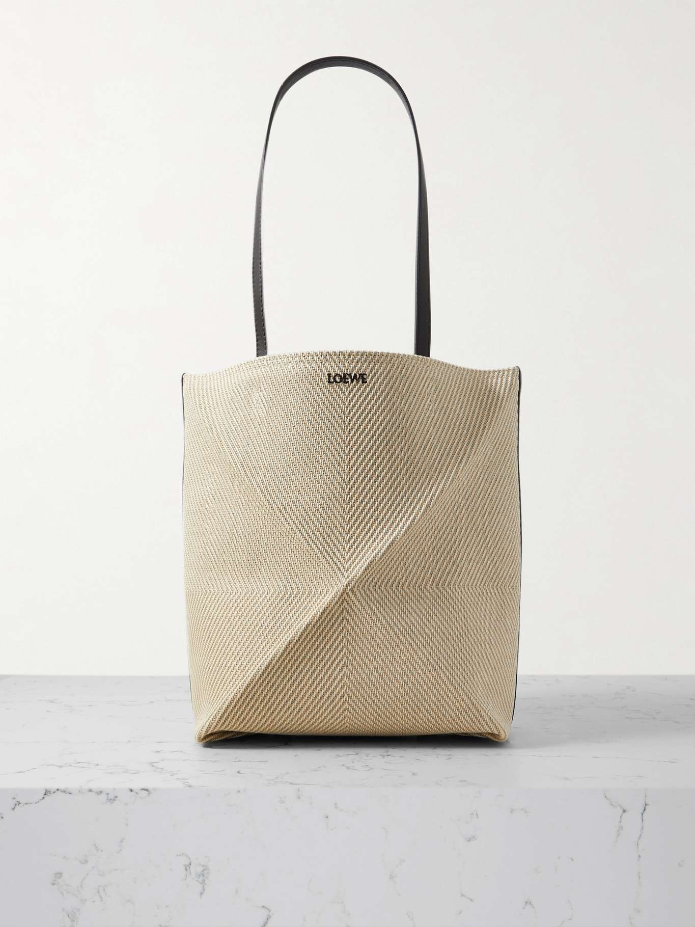 Loewe Puzzle Fold leather-trimmed canvas tote netaporter