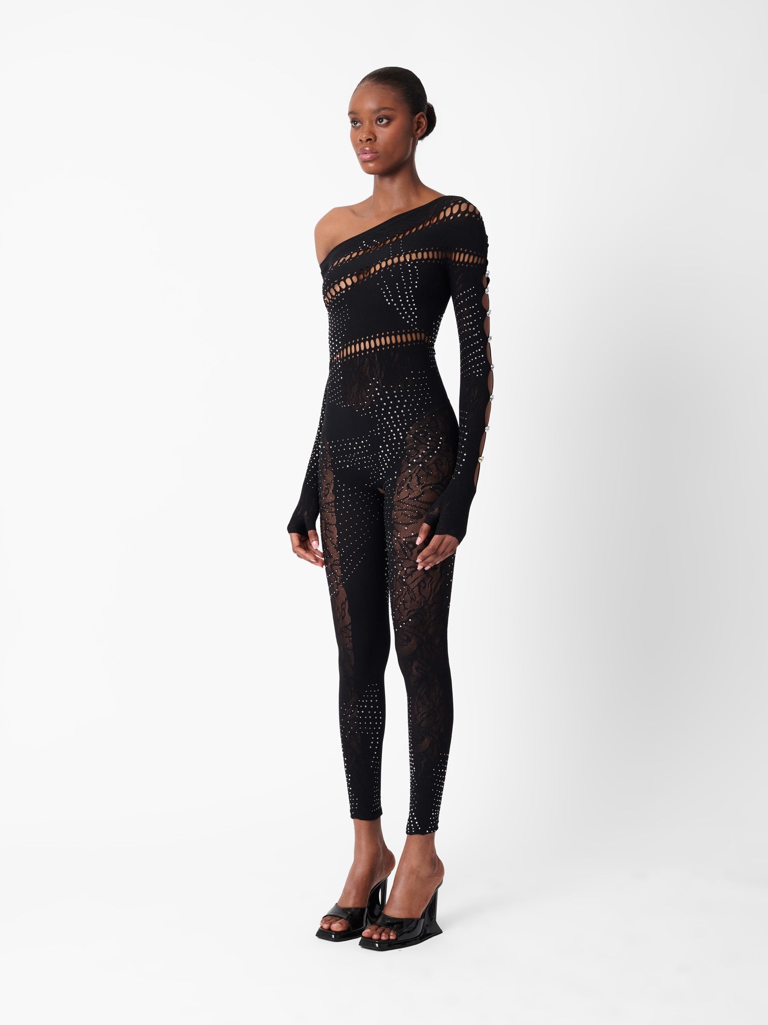 IVY LONG RHINESTONE JUMPSUIT BLACK - 4