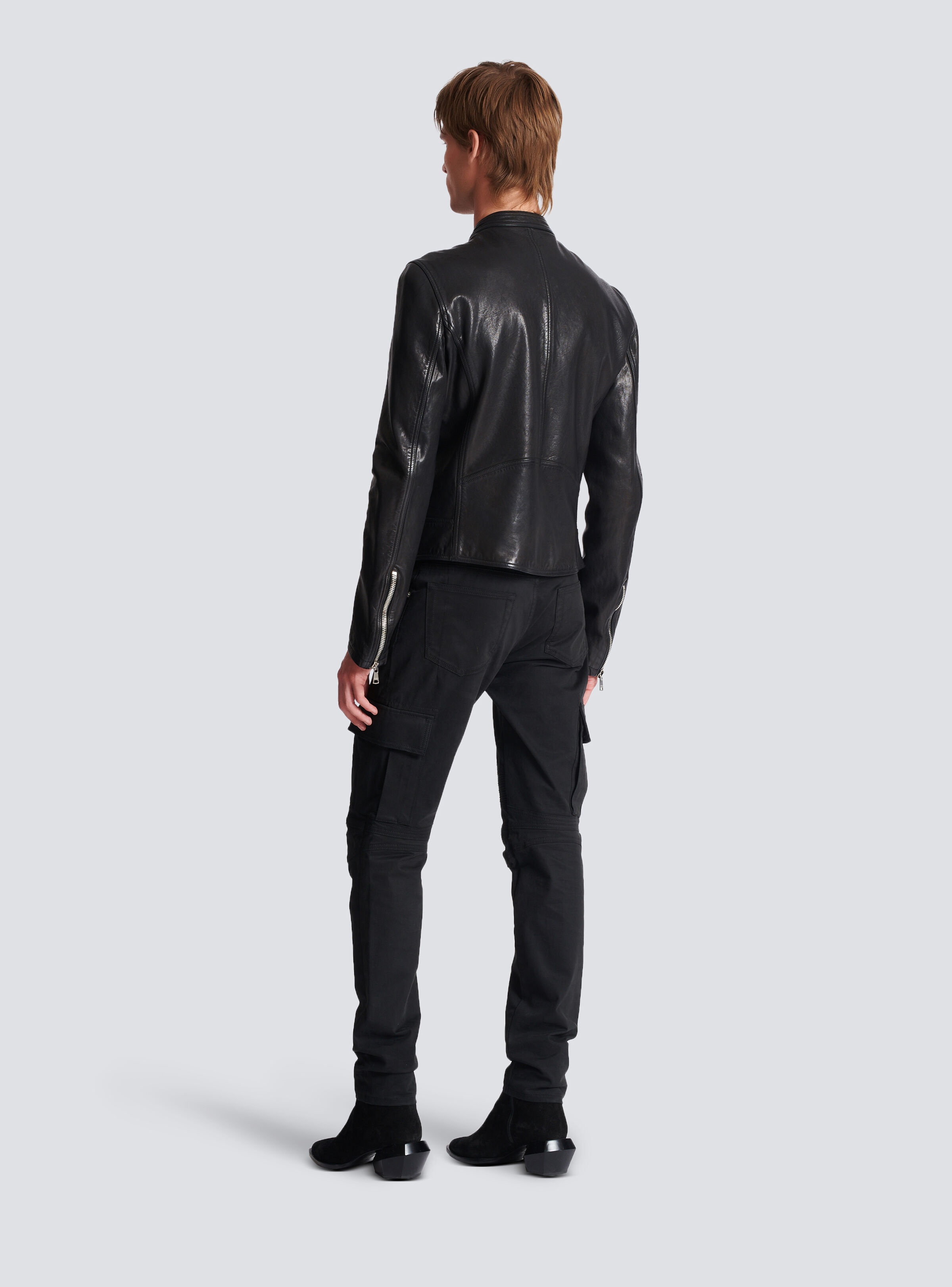 Zipped leather biker jacket - 4