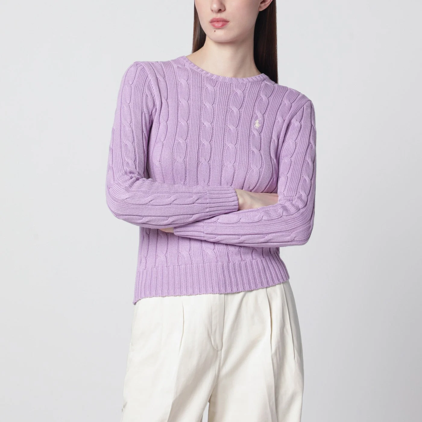 Lilac cotton cable-knit sweater - 1